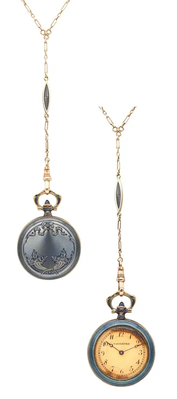 TIFFANY & CO. 1915 Edwardian Guilloche Enameled Clock Necklace In 18Kt Yellow Gold from auction in Aventura, Florida — image 3