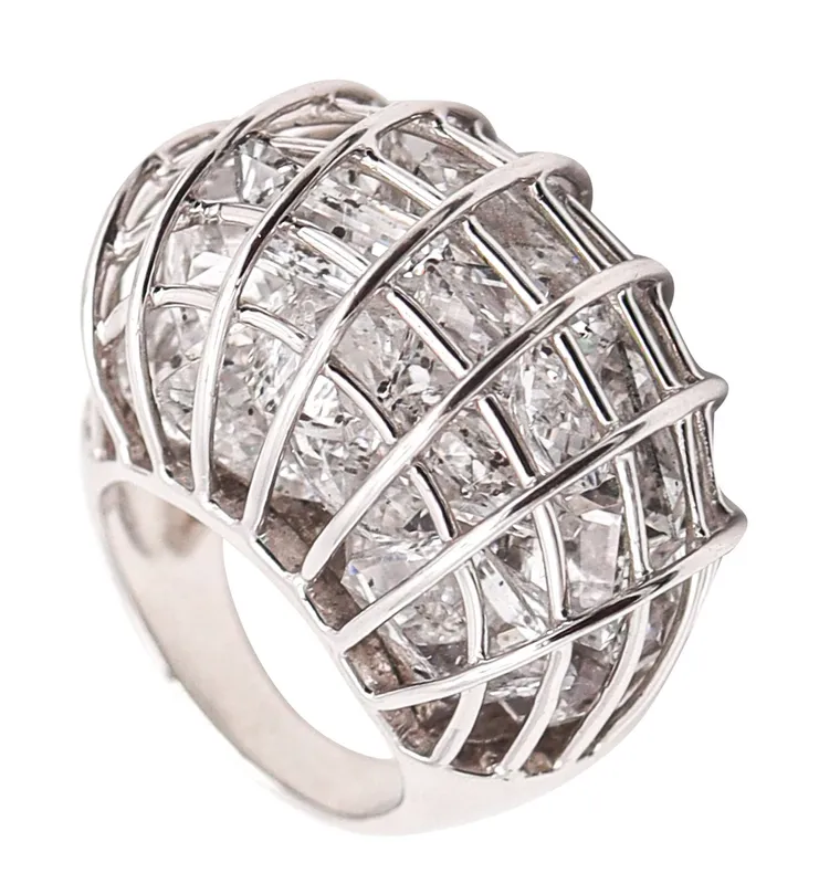 VERDURA Milano Caged Cocktail Ring In 18Kt White Gold With 25 Rock Quartzes from auction in Aventura, Florida — image 12