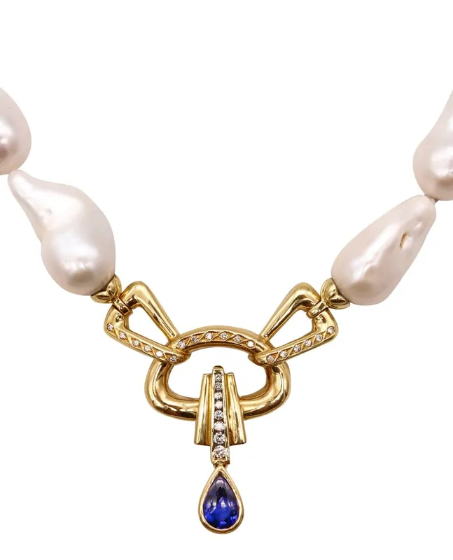 Italian Modern Necklace In 18Kt Yellow Gold With Baroque Pearls And 5.60 Cts In Diamonds And from auction in Aventura, Florida — image 13