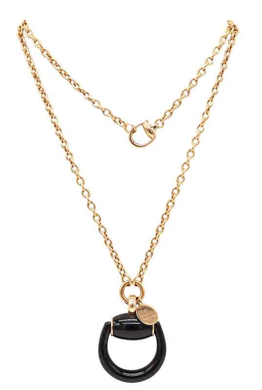 GUCCI Milano Enameled Horsebit Dangle Drop Necklace-Pendant In 18Kt Yellow Gold from auction in Aventura, Florida — image 14