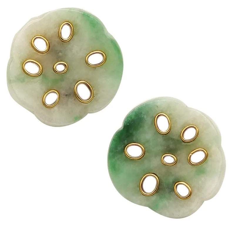 Angela Cummings Studios 1983 Lotus Clip On Earrings In 18Kt Gold With Nephrite Jade from auction in Aventura, Florida — image 20