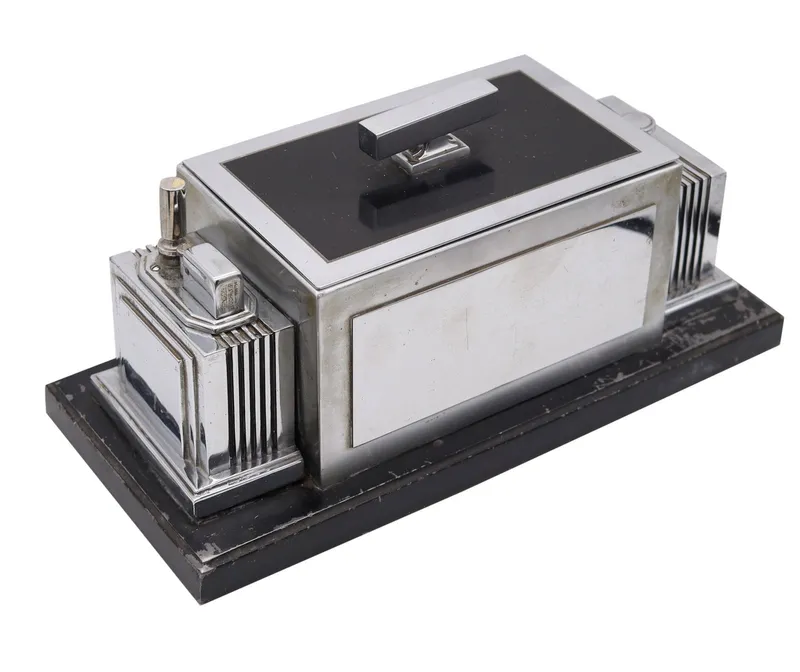 RONSON 1936 Art-Deco Machine Age Cigar Humidor Desk Box And Touch-Tip Striker from auction in Aventura, Florida — image 25
