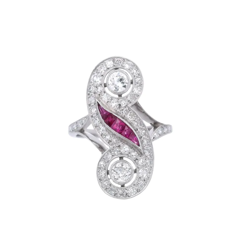 Art Deco Style Platinum Ring with 1.65 CTW in Diamond & Ruby from auction in Aventura, Florida — image 27