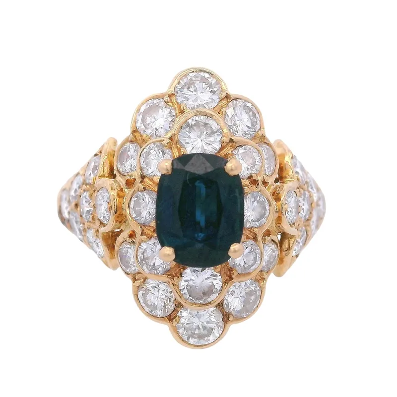 Retro 18K Yellow Gold Cocktail Ring with 2.60 CTW in Blue Sapphire & Diamond from auction in Aventura, Florida — image 28