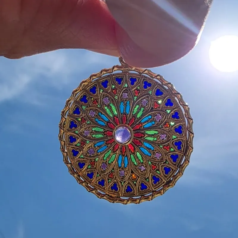 Antique French 18K Yellow Gold Pendant with Plique a Jour Enamel & Amethyst from auction in Aventura, Florida — image 30