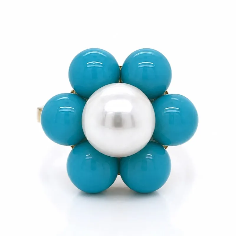 18K Yellow Gold Ring with Turquoise & Pearl from auction in Aventura, Florida — image 36