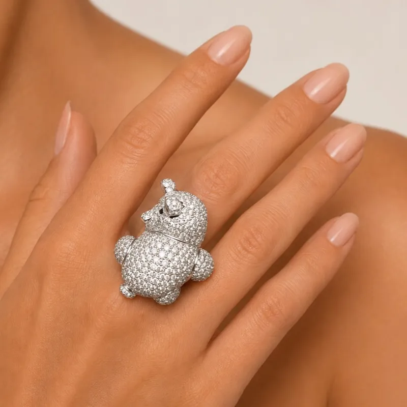 18K White Gold Bear Ring with 16.06 CTW in  Diamonds from auction in Aventura, Florida — image 40