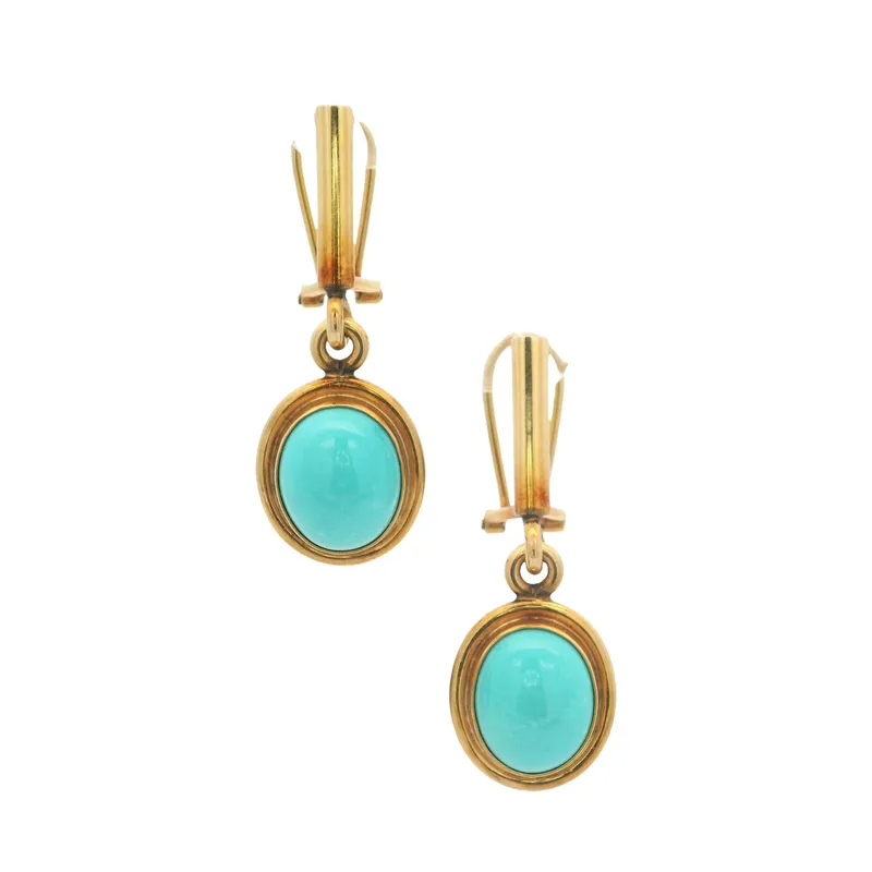 Antique 14K Yellow Gold Drop Earrings with 8.00 CTW in Turquoise from auction in Aventura, Florida — image 42
