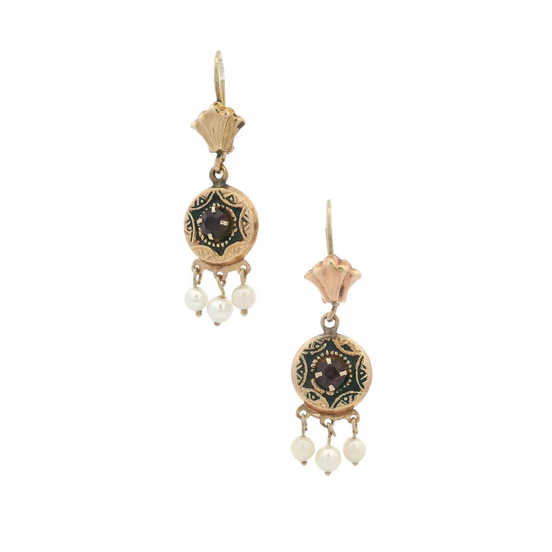 Antique 14K Yellow Gold Dangle Earrings with Amethyst & Pearl from auction in Aventura, Florida — image 43