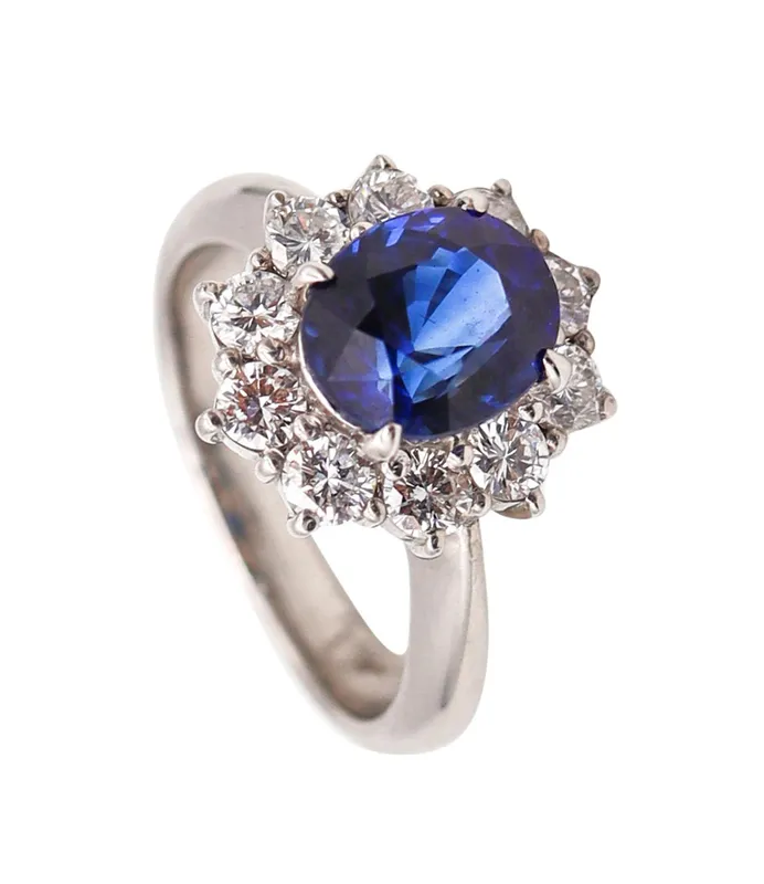CLASSIC Halo Ring In Platinum With 3.14 Ctw In Sapphires And Diamonds from auction in Aventura, Florida — image 48