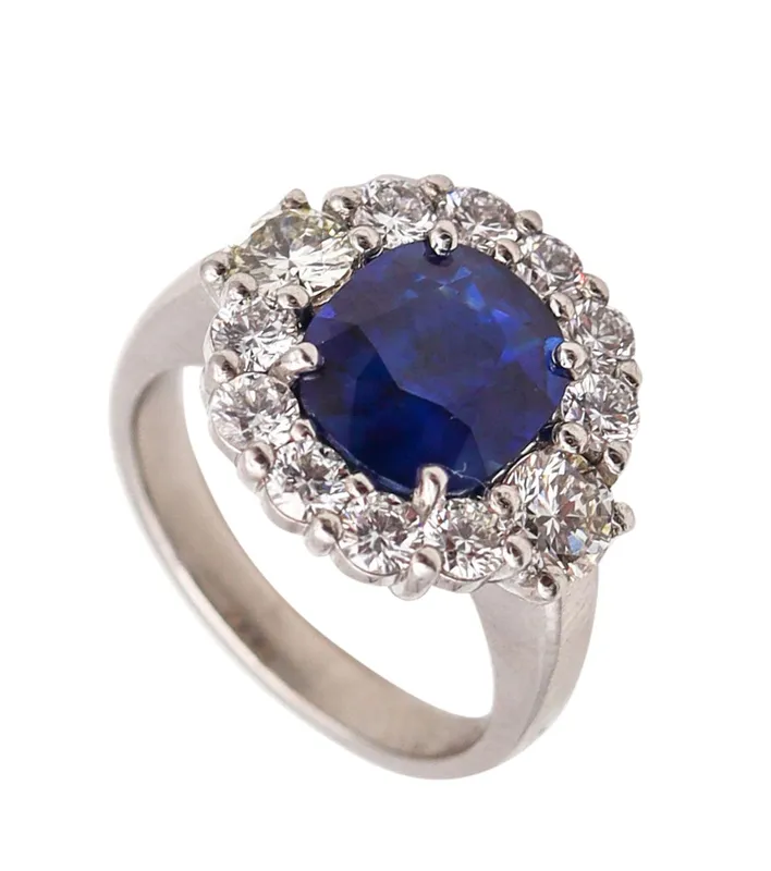 Gia Certified Cocktail Ring In Platinum With 5.79 Ctw In Sapphire And Diamonds from auction in Aventura, Florida — image 46