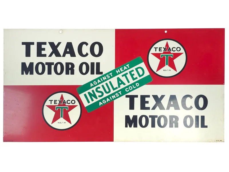 Texaco Motor Oil Steel Double-Sided White T Logo Advertising Sign from auction in Myakka City, Florida — image 6