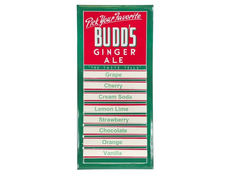 Budd's Gingerale Menu Board Tin Over Cardboard from auction in Myakka City, Florida — image 12