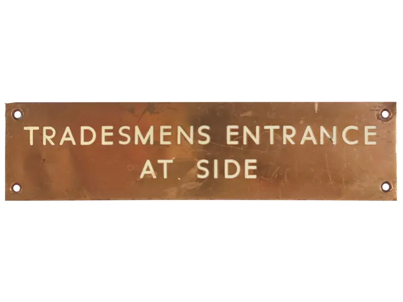 Brass Tadesmens Entrance At Side Sign from auction in Myakka City, Florida — image 21
