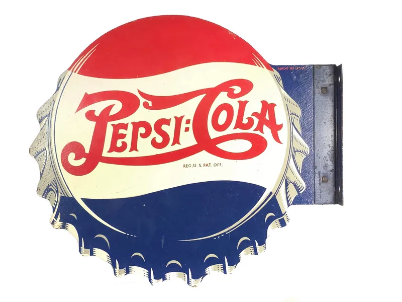 Double Dot Pepsi-Cola Bottle Cap Flange Sign from auction in Myakka City, Florida — image 29