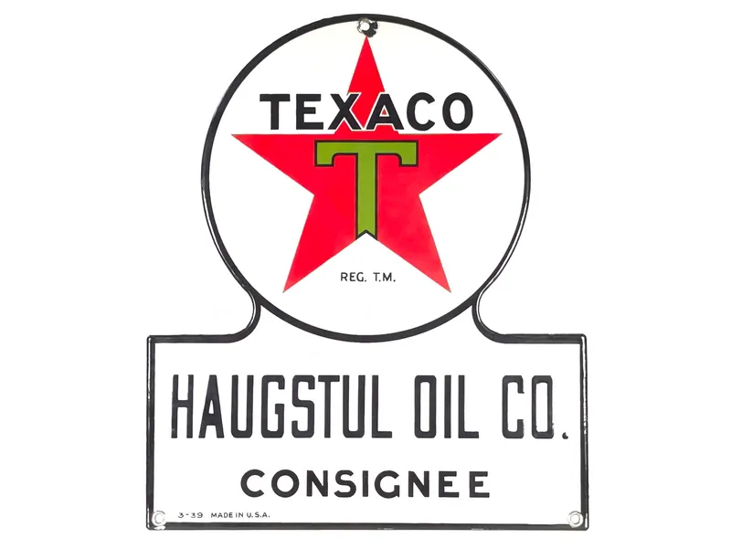 Texaco Haugstul Oil Co. Consignee SSP Key Hole Sign NOS from auction in Myakka City, Florida — image 33