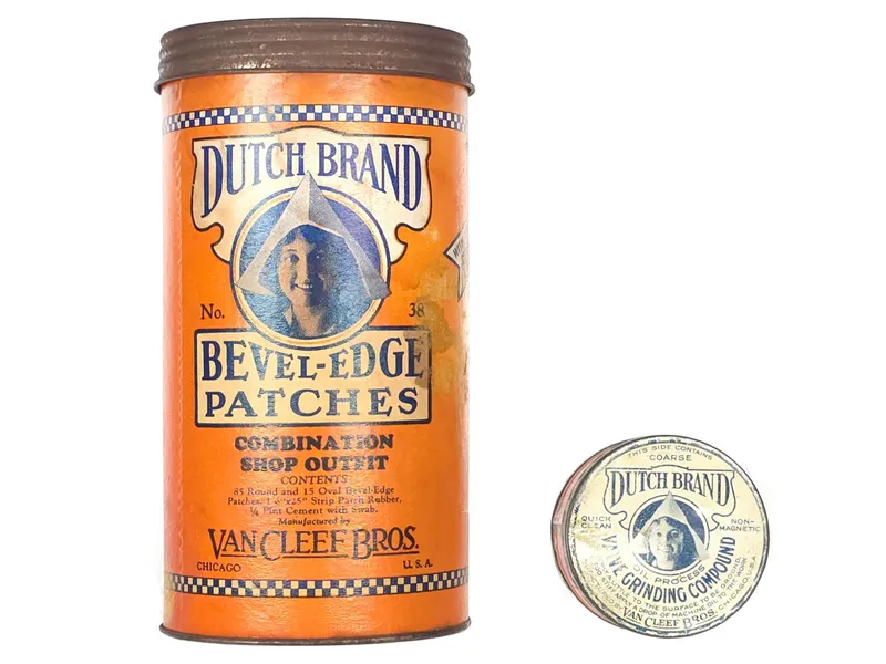 (2) Dutch Brand Valve Grinding Compound & Bevel Edge Patches Cans from auction in Myakka City, Florida — image 37