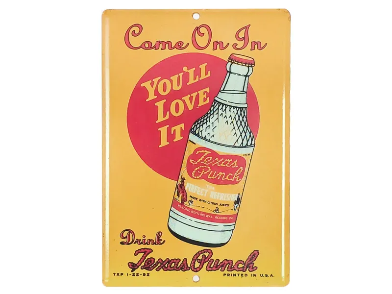 Come On In Drink Texas Punch Soda "You'll Love It" Porcelain Advertising Sign from auction in Myakka City, Florida — image 31