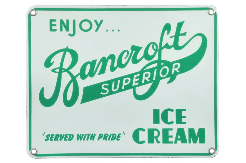 "Enjoy Bancroft Superior Ice Cream" Porcelain Sign from auction in Myakka City, Florida — image 43