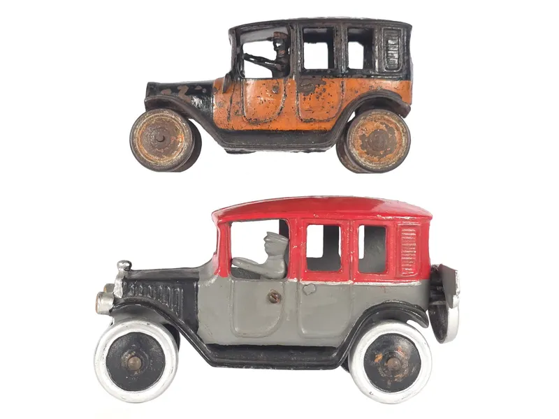 (2) Freidag Cast Iron Taxi in Orange and Second Red Top Taxi 8" from auction in Myakka City, Florida — image 11