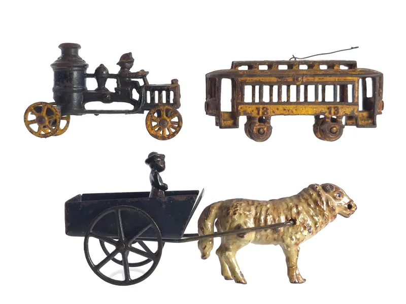 (3) Wilkins Sheep Cart, Kenton Trolley & Hubley Fire Engine from auction in Myakka City, Florida — image 47