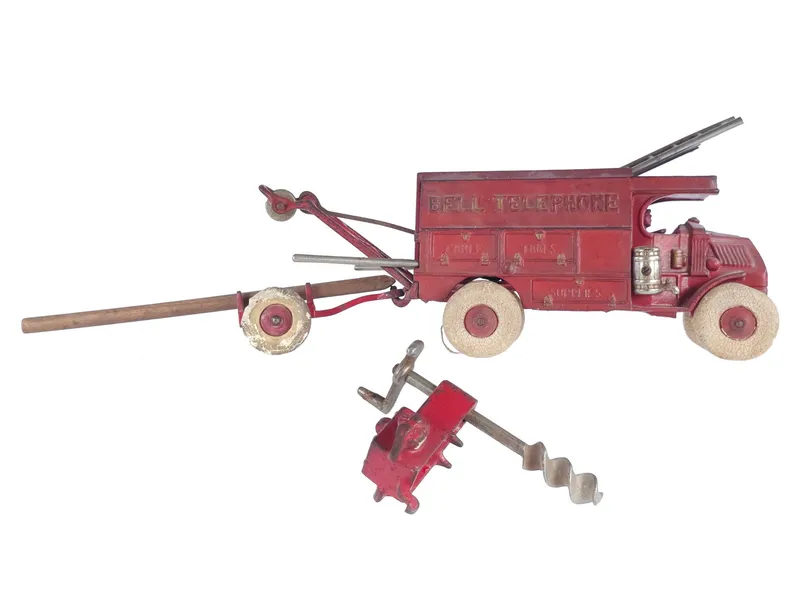 Hubley Red Cast Iron Bell Telephone Truck with Accessories from auction in Myakka City, Florida — image 44