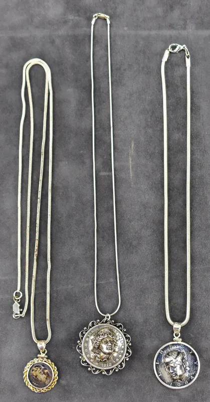 TRIO OF COIN PENDANT NECKLACES; STERLING SILVER from auction in Aurora, Oregon — image 28