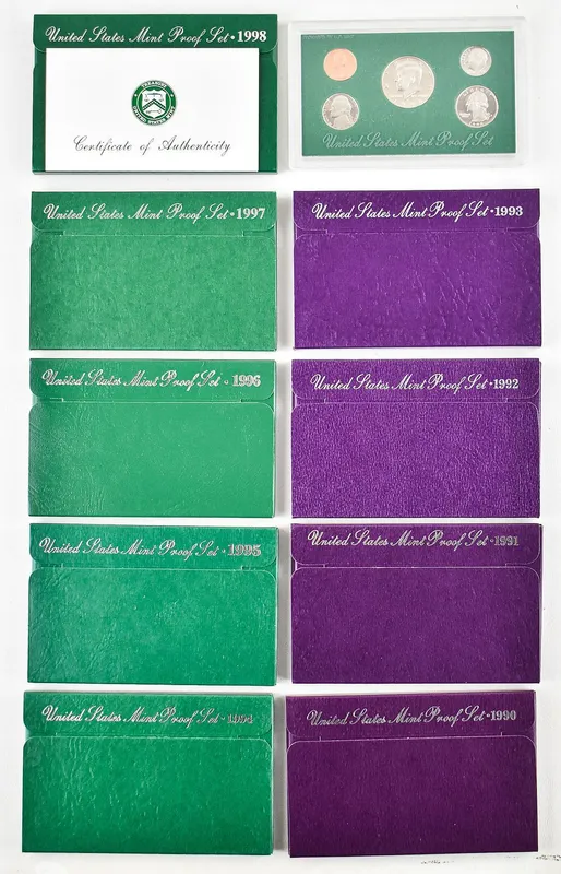 9 U.S. PROOF SETS FROM THE 1990s from auction in Aurora, Oregon — image 42