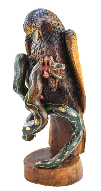 FOLK ART HAND-CARVED COPAL POLYCHROME EAGLE AND SERPENT SCULPTURE from auction in Aurora, Oregon — image 8