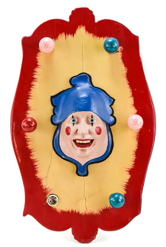 HERSCHELL-SPILLMAN COMPANY STYLE POLYCHROME LIGHTED CLOWN FLACE CAROUSEL PANEL from auction in Aurora, Oregon — image 28