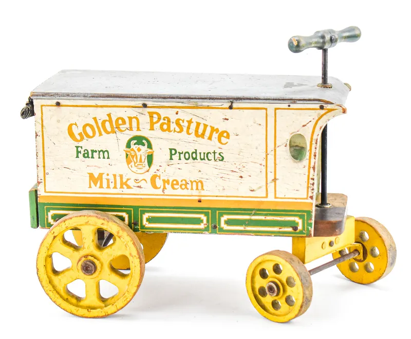 JACRIM MANUFACTURING COMPANY "GOLDEN PASTURE" MILK WAGON PULL-TOY from auction in Aurora, Oregon — image 29