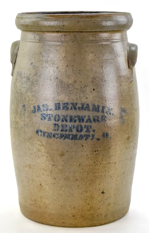 JAMES BENJAMIN STONEWARE DEPOT EIGHT-GALLON SALT-GLAZED CROCK from auction in Aurora, Oregon — image 48