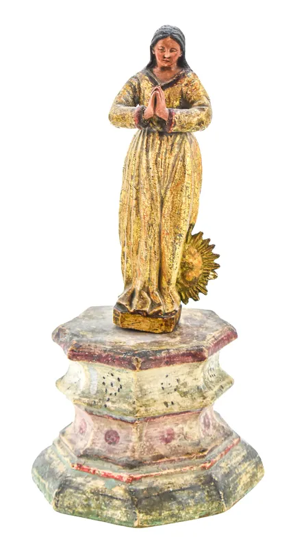 SPANISH COLONIAL REVIVAL, OUR LADY OF GUADALUPE POLYCHROME SANTOS FIGURE from auction in Aurora, Oregon — image 6
