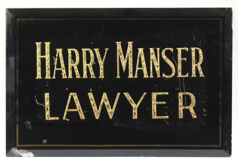 SIGN ADVERTISING THE LAWYER HARRY MANSER  from auction in Aurora, Oregon — image 18