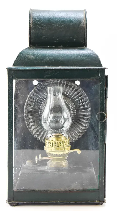 ENGLISH SHEET IRON WALL LANTERN W/ ELTEX OIL LAMP from auction in Aurora, Oregon — image 25