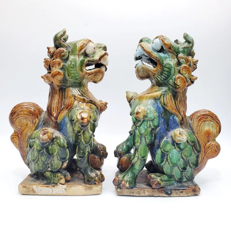 Pair of Chinese Old Glazed Terracotta Foo Lions from auction in East Meadow, New York — image 9