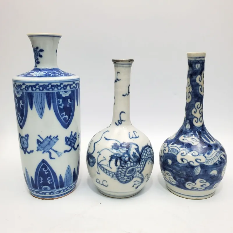 Lot of 3 Chinese Blue & White Porcelain Vases from auction in East Meadow, New York — image 42