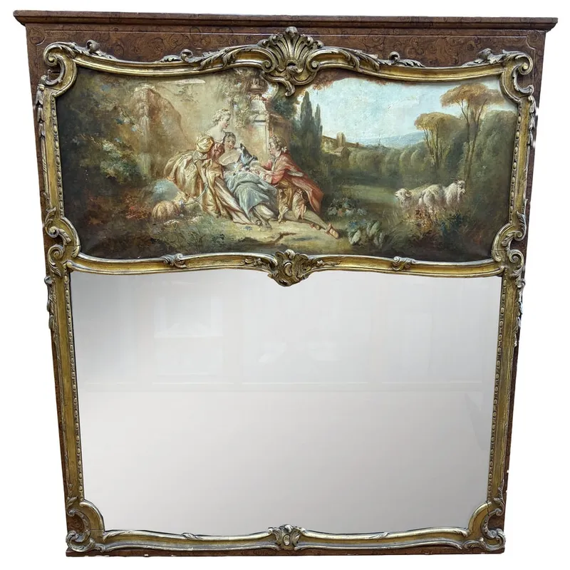 Antique Louis XV Style Trumeau Mirror w/ Painting from auction in East Meadow, New York — image 33