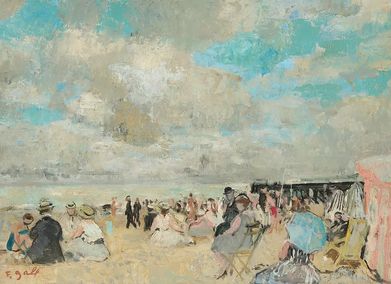 Francois Gall Beach Scene Oil on Board Painting from auction in St. Paul, Minnesota — image 4