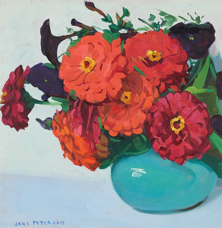 Jane Peterson "Zinnias" Still Life Painting from auction in St. Paul, Minnesota — image 9