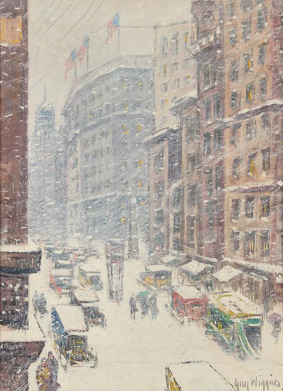 Guy Wiggins "Down the Avenue Winter 1927" Painting from auction in St. Paul, Minnesota — image 38
