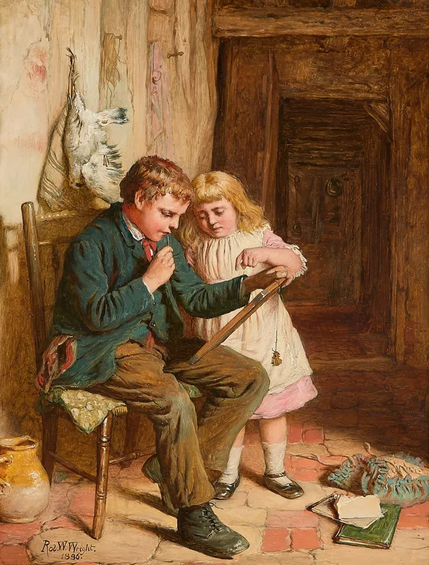Robert W. Wright "Homework" Painting 1886 from auction in St. Paul, Minnesota — image 45