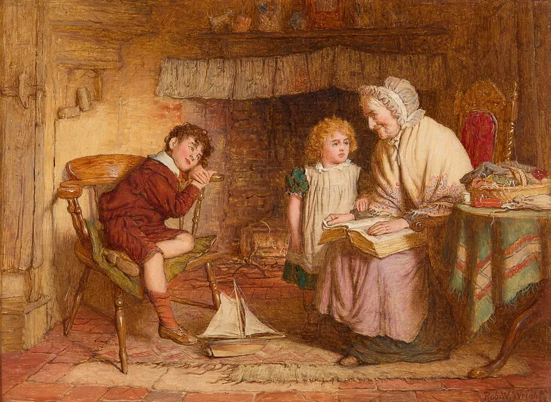Robert W. Wright "Grandma's Story" Painting 1899 from auction in St. Paul, Minnesota — image 43