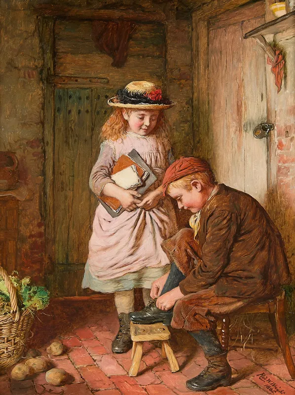 Robert W. Wright "Off to School" Painting 1886 from auction in St. Paul, Minnesota — image 44