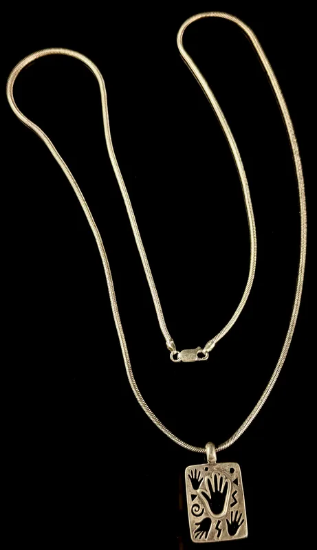 Sterling Silver Italian Snake Chain Necklace with Reversible Rectangular Southwest Motif Pendant from auction in Campbell, New York — image 26