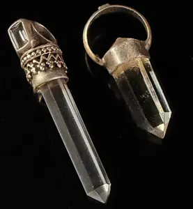 Two Clear Quartz Crystal Point Pendants with Silver-Toned Metal Mounts