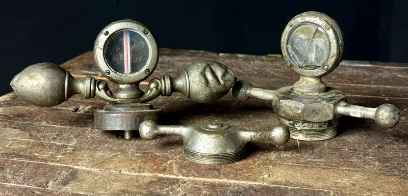 A Trio of Vintage Boyce Moto-Meter Radiator Caps and Temperature Gauges from auction in Campbell, New York — image 6
