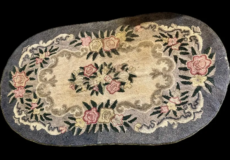Antique American Floral Hooked Oval Rug from auction in Campbell, New York — image 26