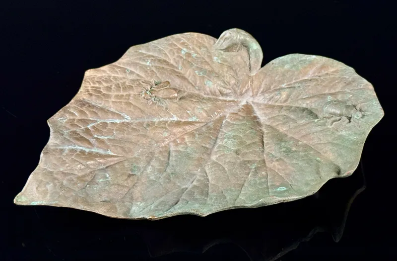 Art Nouveau Cast Bronze Leaf-Form Tray with Insects Signed M.H. DEP from auction in Campbell, New York — image 37