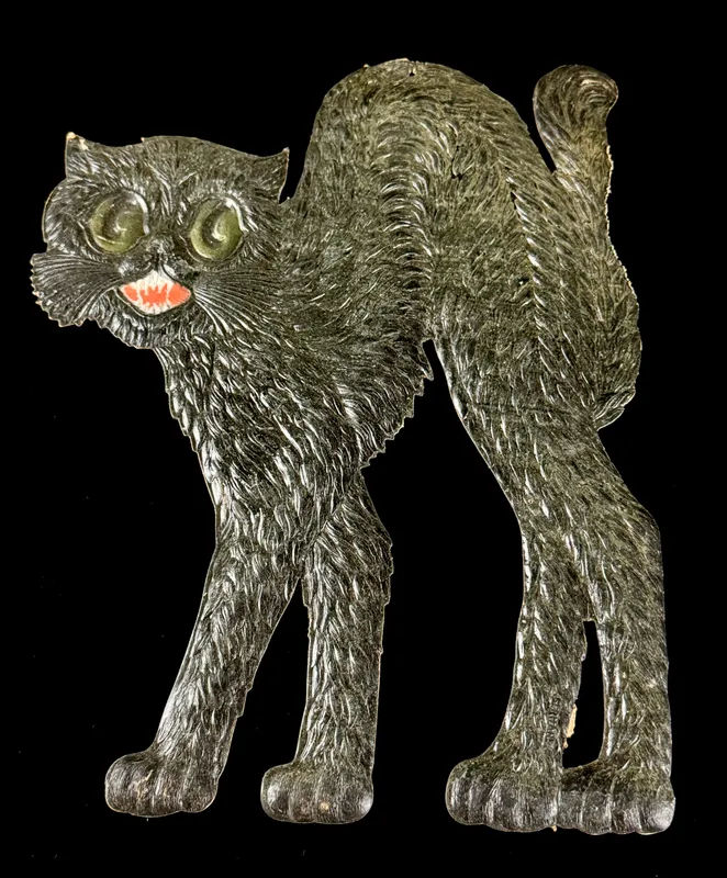 Large Vintage Embossed Arched-Back Black Cat Halloween Die-Cut Decoration from auction in Campbell, New York — image 45